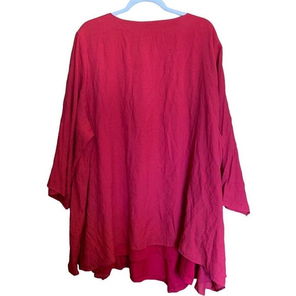 Avenue Womens Plus Size 30 32 Red Layered Stretch Scoop Neck Blouse Top - Picture 4 of 7